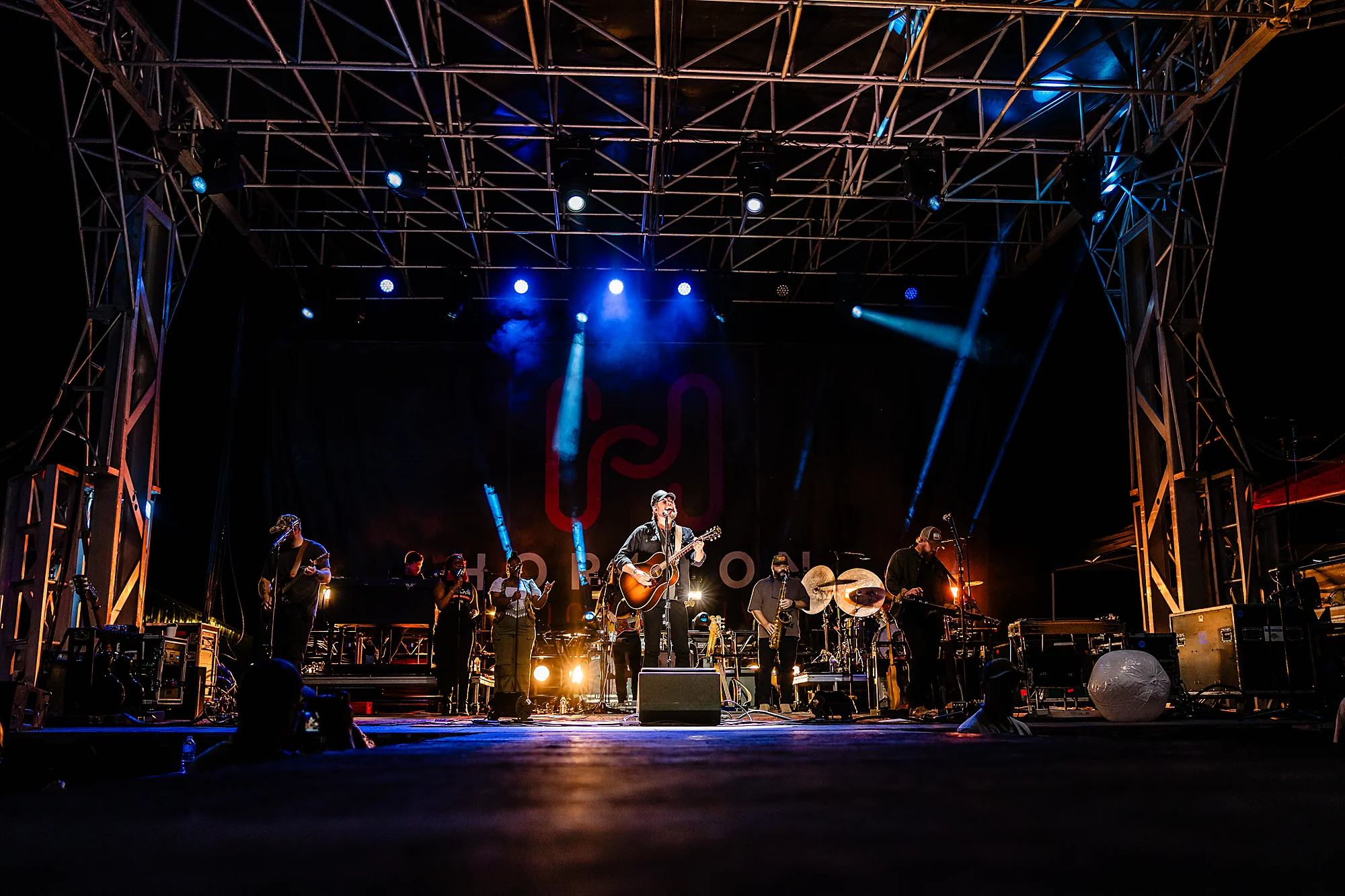 A band performing on the Horizon stage in a previous year