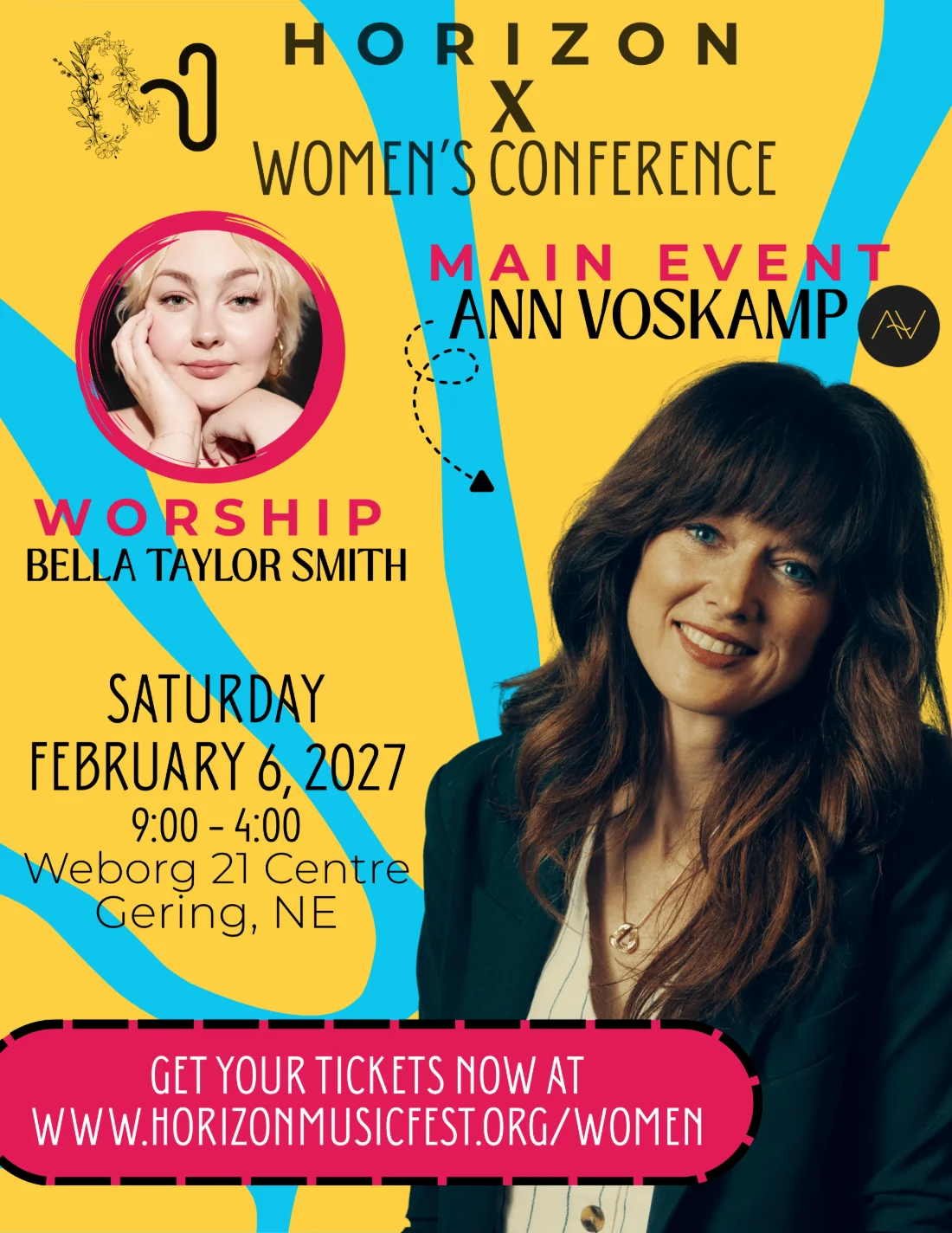 Horizon Women's Conference flyer — Saturday, February 6, 2027, Weborg 21 Centre, Gering, Nebraska